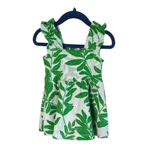 Janie and Jack Palm Leaf Jacquard Ruffle‎ Strap Dress Green and Cream Size 6-12m